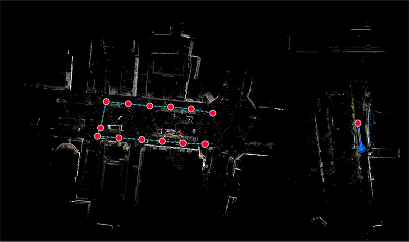 市街地データを俯瞰した画面。 一部、手動合成が必要な個所が見受けられた（画像右側の2器械点）。