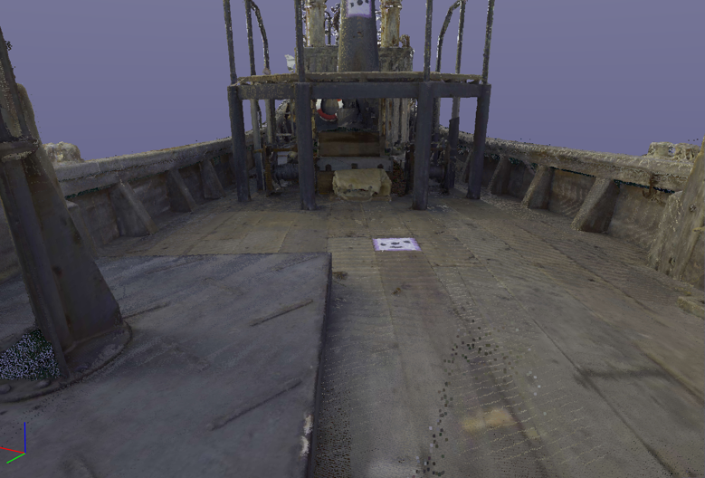 「BLK360 G1」で計測したデータ④。  木造の床面の滑らかさが伝わってくる。映画『ゴジラ-1.0』