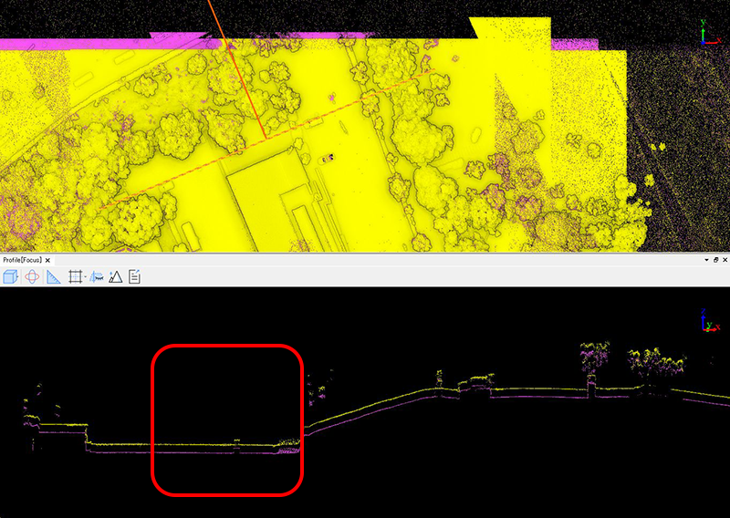 Fig.32　断面④ ここには地面から0.6mの高さに設置した70cm角の対空標識（白黒十字の平面板）の再現性を確認した。