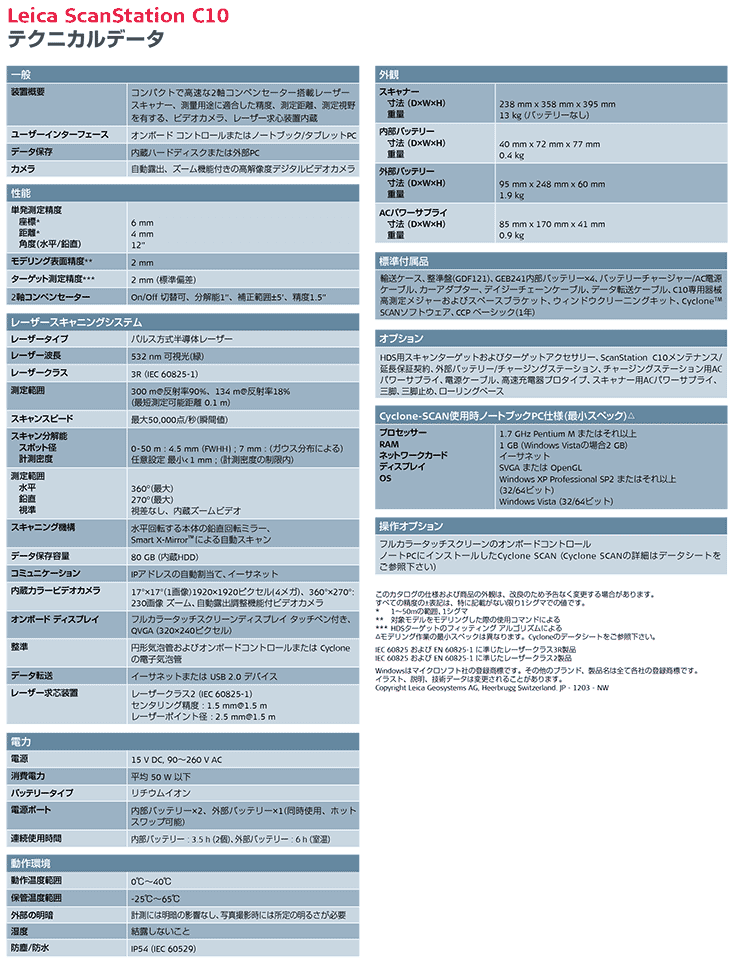 ライカ ScanStationC10 主な仕様