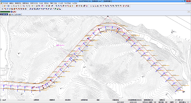 福井コンピュータ製測量計算CADシステム「BLUETREND XA2016」特徴 路線・縦横断測量：CADとの抜群の連携で、現況から計画までサポート