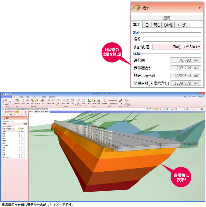 福井コンピュータ製3D土木施工システム TREND-CORE特徴 盛土/切土オブジェクトの作成