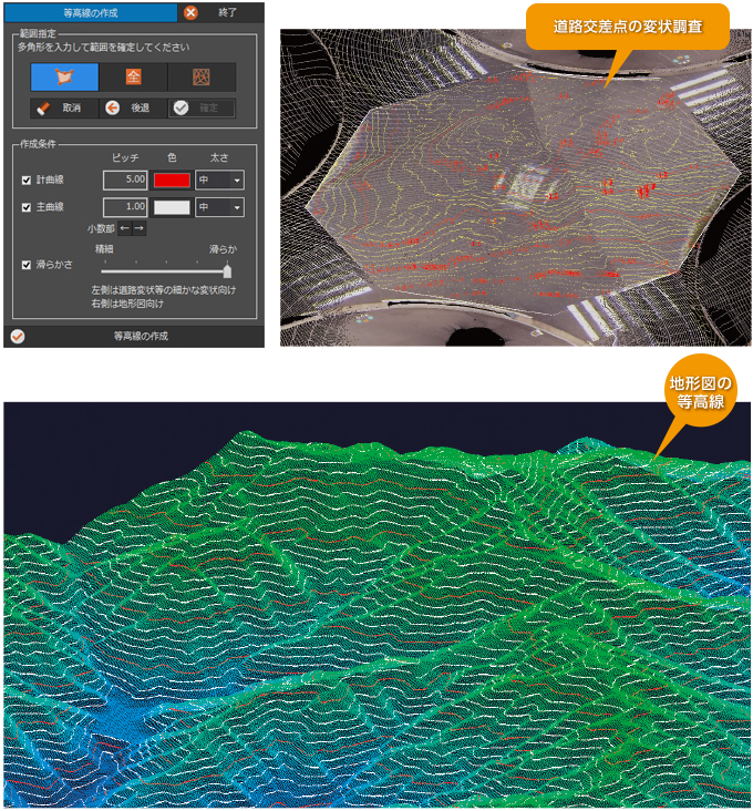 福井コンピュータ製3D点群処理システム「TREND-POINT（トレンドポイント）」等高線作成機能