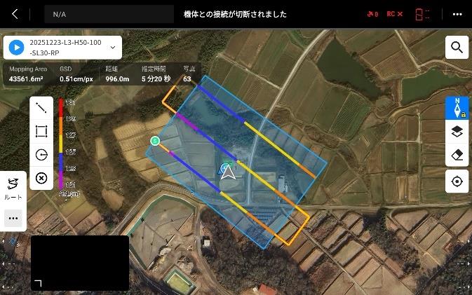 L3高度50m時の範囲とルート 