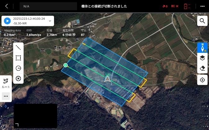 Ｌ2高度100m時の範囲とルート