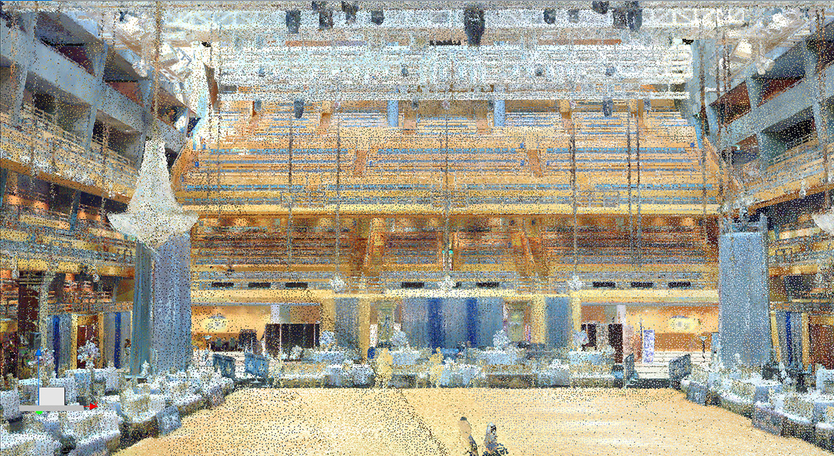 ③VLX3で取得した点群データ。 多数のシャンデリアがあります。