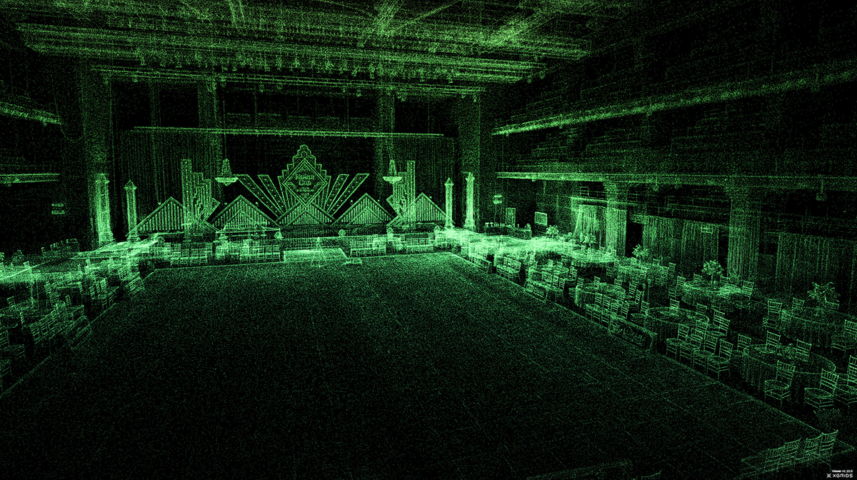 ①L2Proで取得した点群データ。 ステージ上のPOPや椅子までも形がハッキリと分かります。