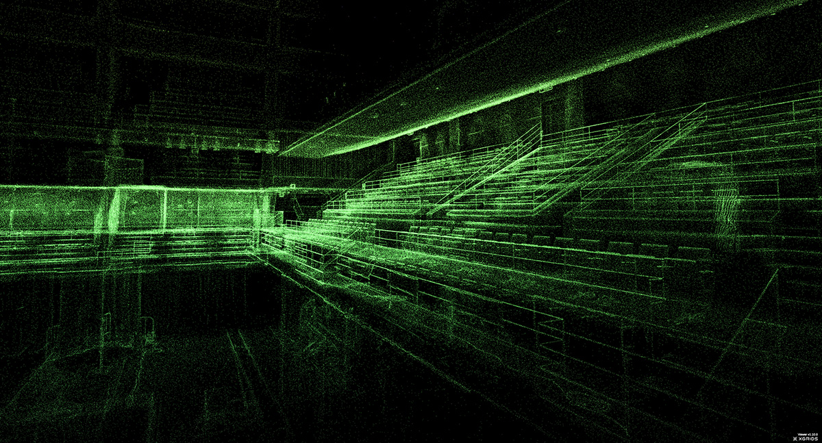 ②L2Proで取得した点群データ。 椅子はもちろん、手すりまで綺麗にデータが取得できています。