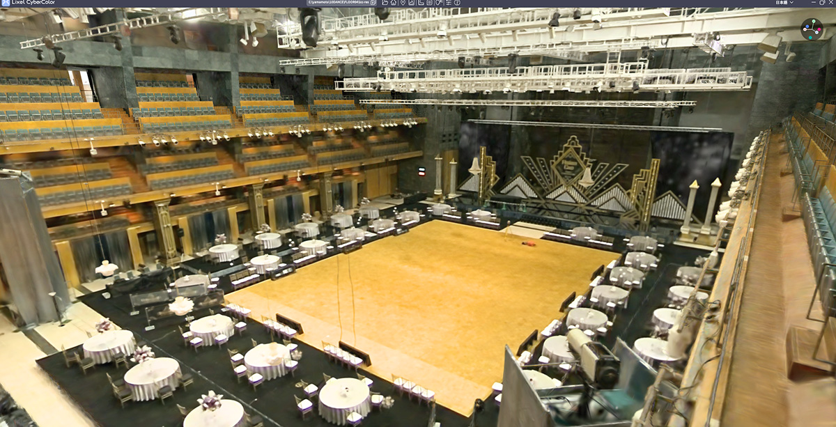 ③L2Proで作成した3DGS（Gaussian Splatting）。 上部から全体を映した様子です。