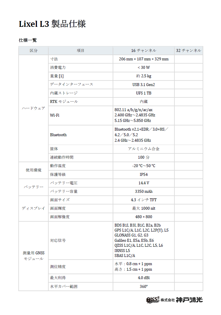 Lixel L3　スペック